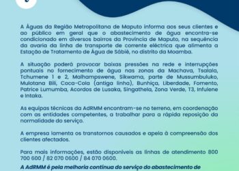 Avaria da linha de energia que alimenta a Estação de Tratamento em Sábiè condiciona abastecimento de água na Província de Maputo