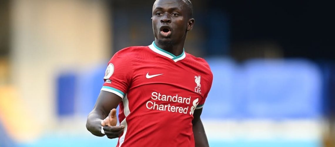 Soccer Football - Premier League - Chelsea v Liverpool - Stamford Bridge, London, Britain - September 20, 2020 Liverpool's Sadio Mane celebrates scoring their first goal Pool via REUTERS/Michael Regan EDITORIAL USE ONLY. No use with unauthorized audio, video, data, fixture lists, club/league logos or 'live' services. Online in-match use limited to 75 images, no video emulation. No use in betting, games or single club/league/player publications.  Please contact your account representative for further details.