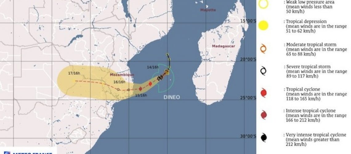 Ciclone Dineo nesta 4ªfeira nas regiões costeiras de Inhambane e Gaza