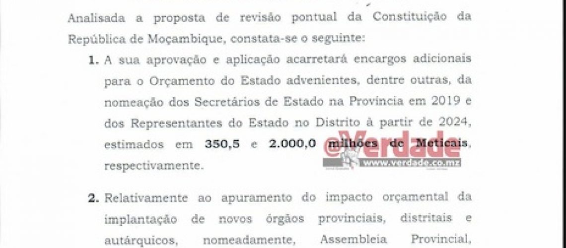 Descentralização deverá custar pelo menos 2 biliões de meticais