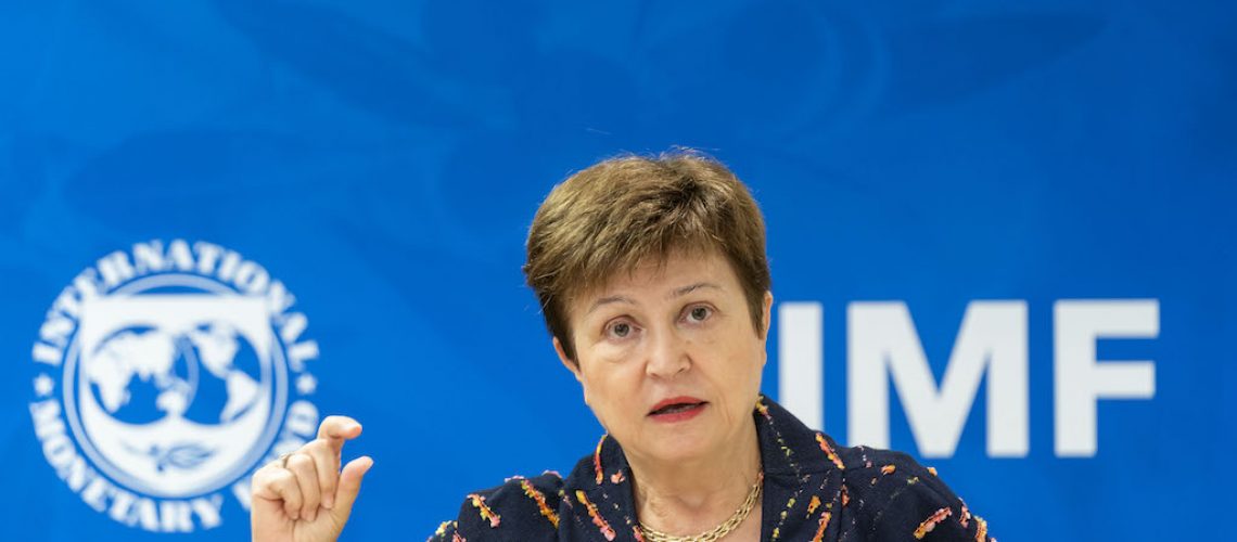 Managing Director Kristalina Georgieva participates in the Civil Service Organization Town Hall during the 2020 Annual Meetings at the International Monetary Fund in Washington, DC, on October 9, 2020. IMF Photo/ Cory Hancock