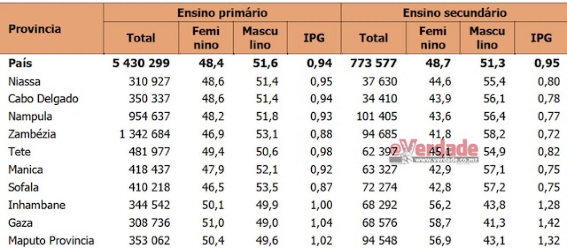 Raparigas tem melhor aproveitamento escolar do que rapazes no Sul de Moçambique