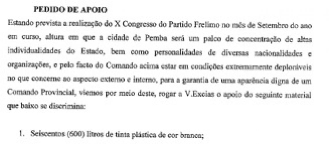 Comando da Polícia  em Cabo Delgado mendiga em nome do 10º congresso da Frelimo