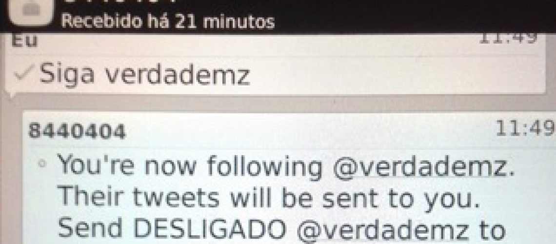 É cliente 84? Conecte-se ao TWITTER @verdademz por SMS