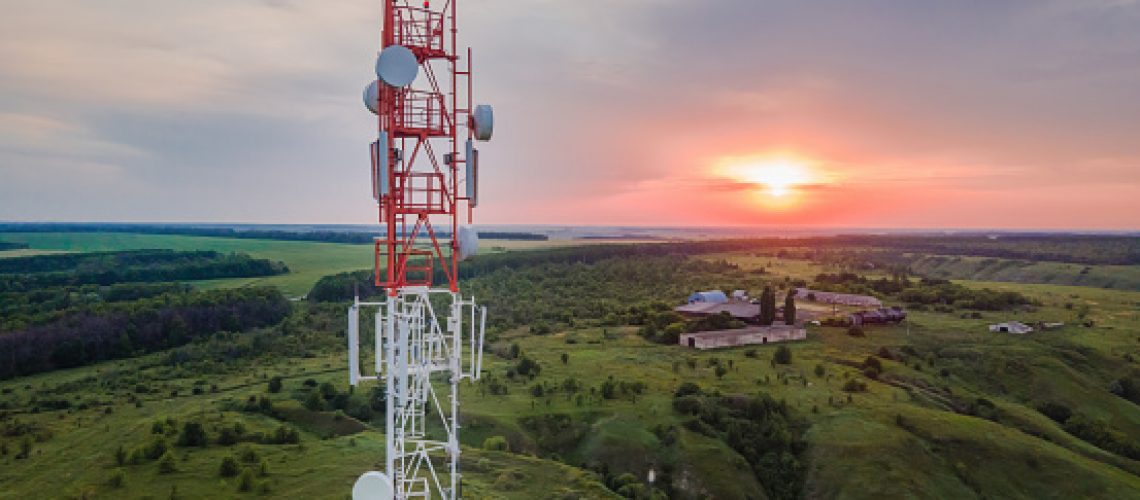 Telecommunication tower 5G, Antenna connection system of communication systems in countryside.
